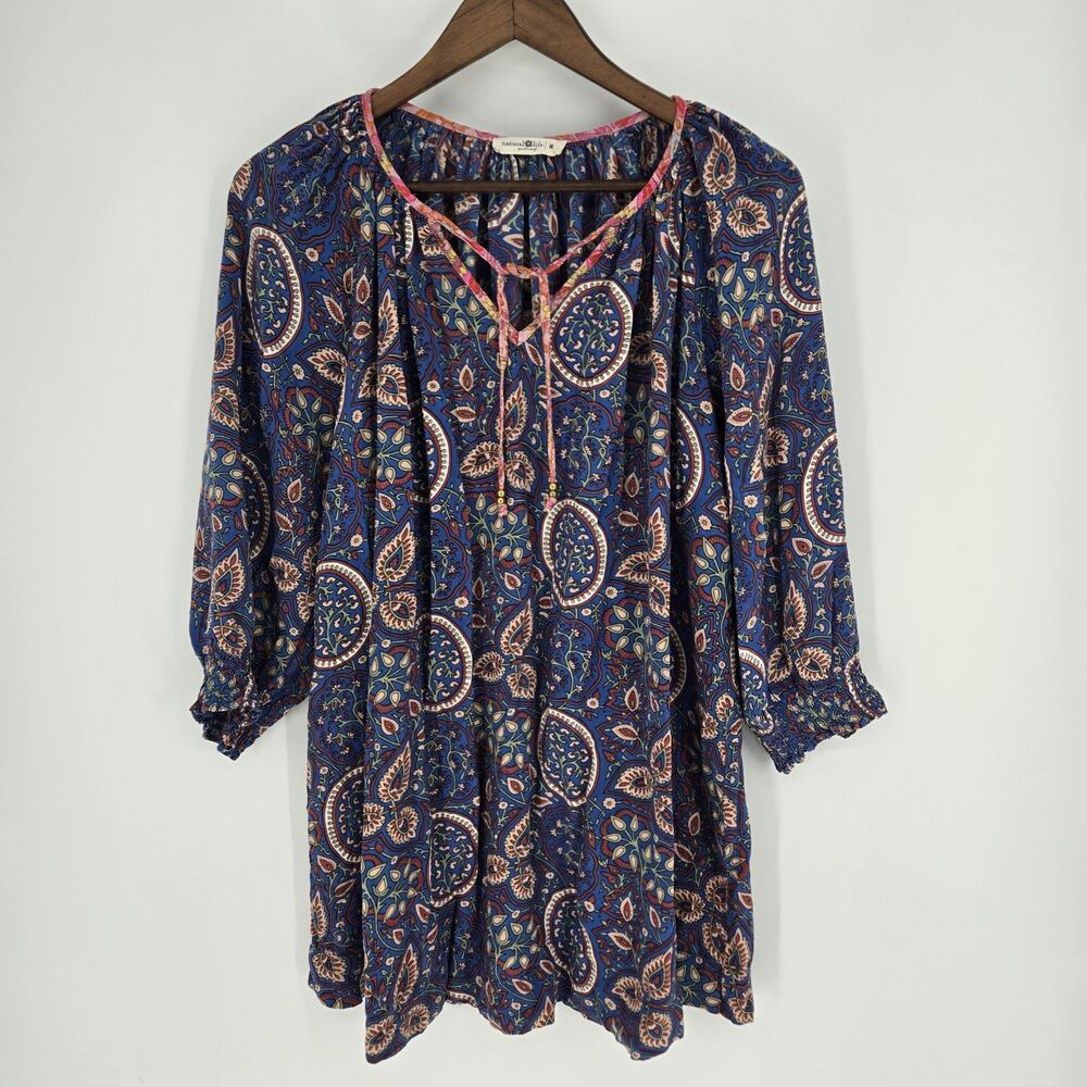Natural Life Blouse Medium Paisley Boho Granola Hippie